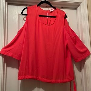 Coral Cold Shoulder Tie Waist Top